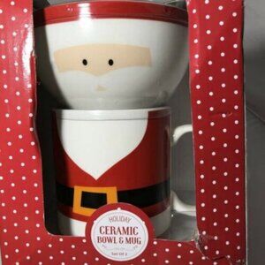 Christmas Holiday Ceramic Bowl Mug Set Of 2 Santa Christmas
